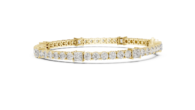 Front View: Princess Cut Diamond Bracelet with Tennis Setting in 14k Yellow Gold - Lab Grown - Driona Jewels