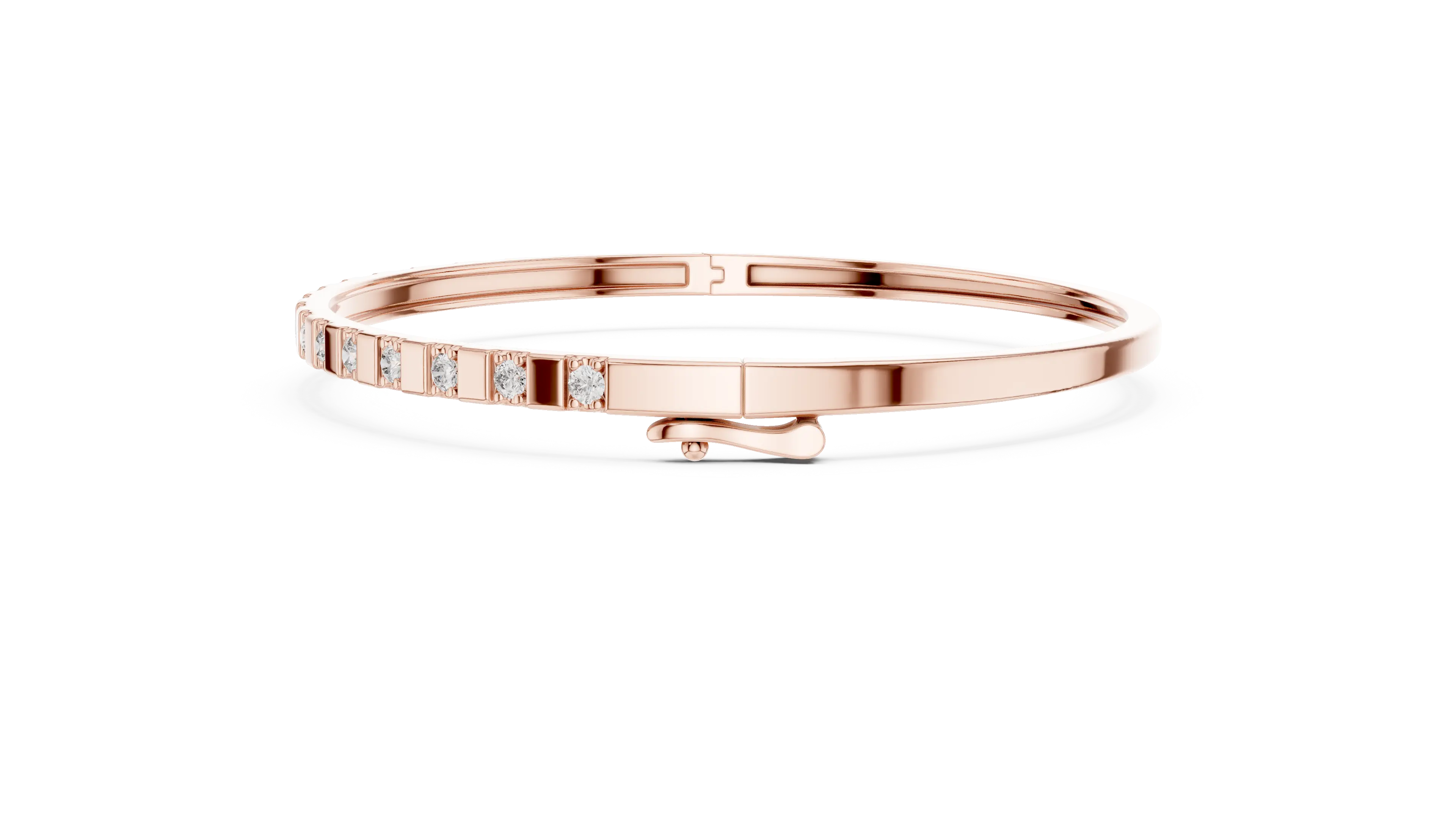 Flat Lay: Round Diamond Bracelet with Bezel Setting in 14k Rose Gold - Lab Grown - Driona Jewels