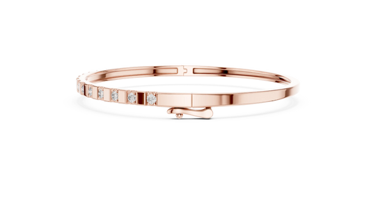 Flat Lay: Round Diamond Bracelet with Bezel Setting in 14k Rose Gold - Lab Grown - Driona Jewels