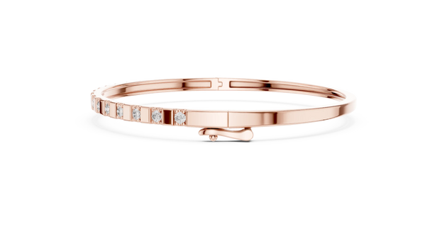 Flat Lay: Round Diamond Bracelet with Bezel Setting in 14k Rose Gold - Lab Grown - Driona Jewels