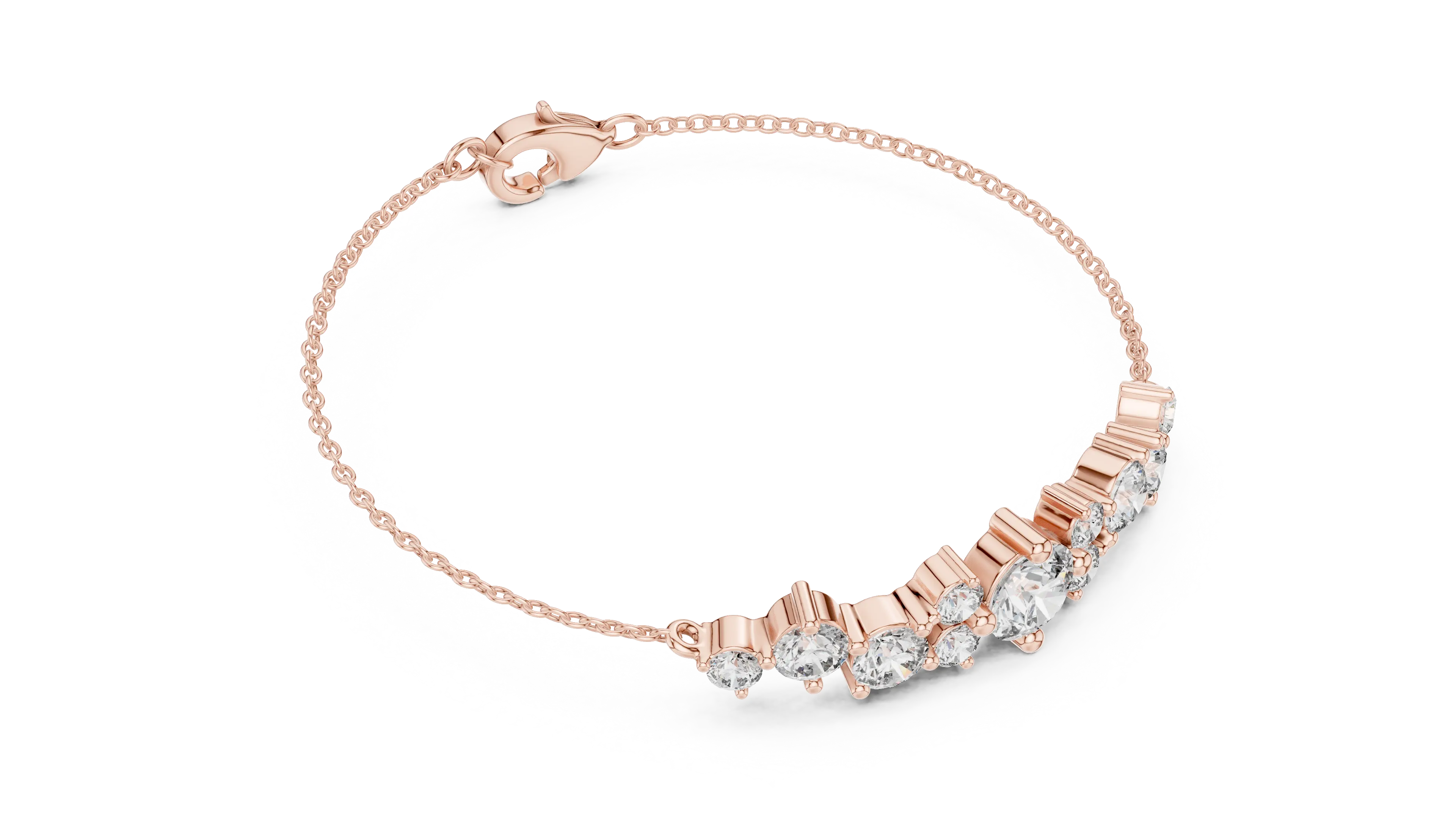 Flat-Lay: Round Diamond Bracelet with Bezel Setting in 14k Rose Gold - Lab Grown - Driona Jewels