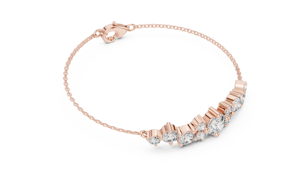Flat-Lay: Round Diamond Bracelet with Bezel Setting in 14k Rose Gold - Lab Grown - Driona Jewels