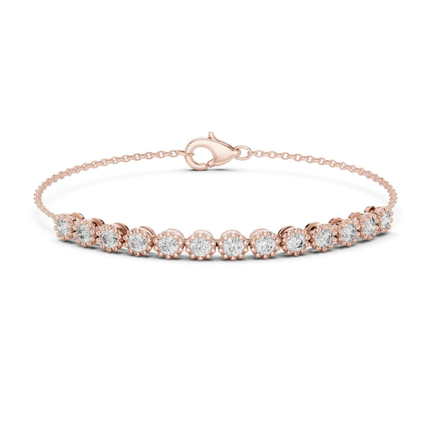 Front View: Round Diamond Bracelet with Bezel Setting in 14k Rose Gold - Lab Grown - Driona Jewels