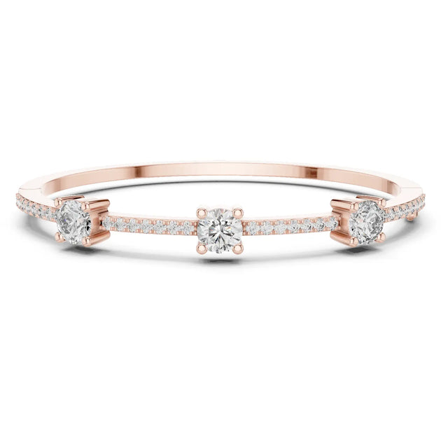 Front View: Round Diamond Bracelet with Bezel Setting in 14k Rose Gold - Lab Grown - Driona Jewels