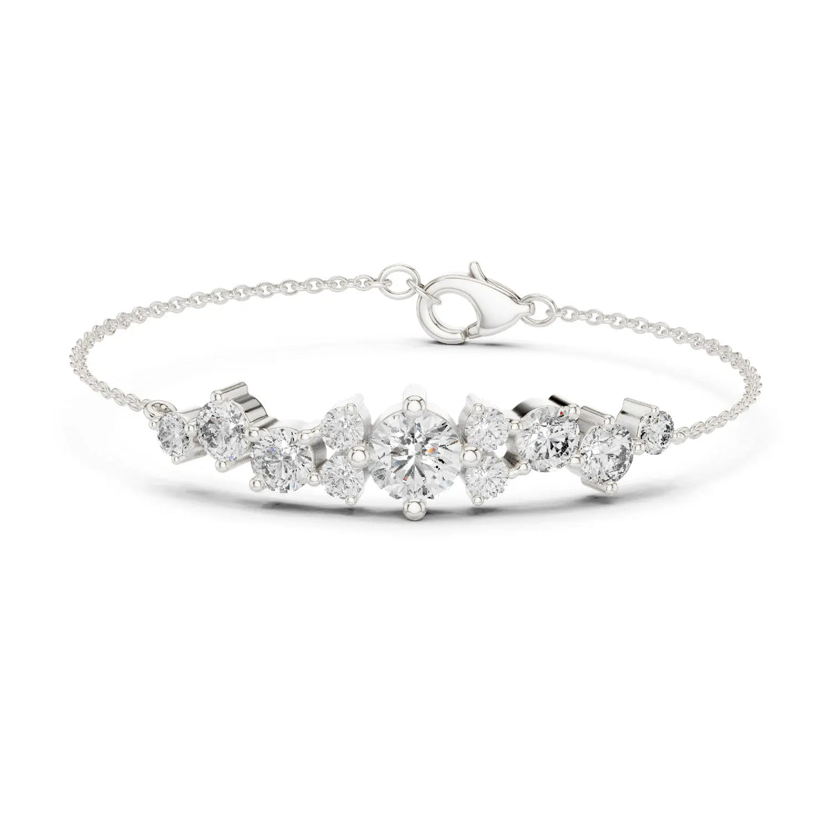 Front View: Round Diamond Bracelet with Bezel Setting in 14k White Gold - Lab Grown - Driona Jewels