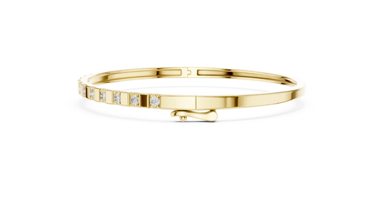 Flat Lay: Round Diamond Bracelet with Bezel Setting in 14k Yellow Gold - Lab Grown - Driona Jewels