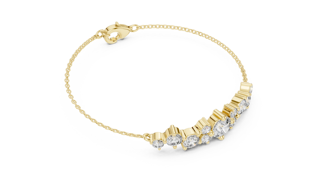 Flat Lay: Round Diamond Bracelet with Bezel Setting in 14k Yellow Gold - Lab Grown - Driona Jewels