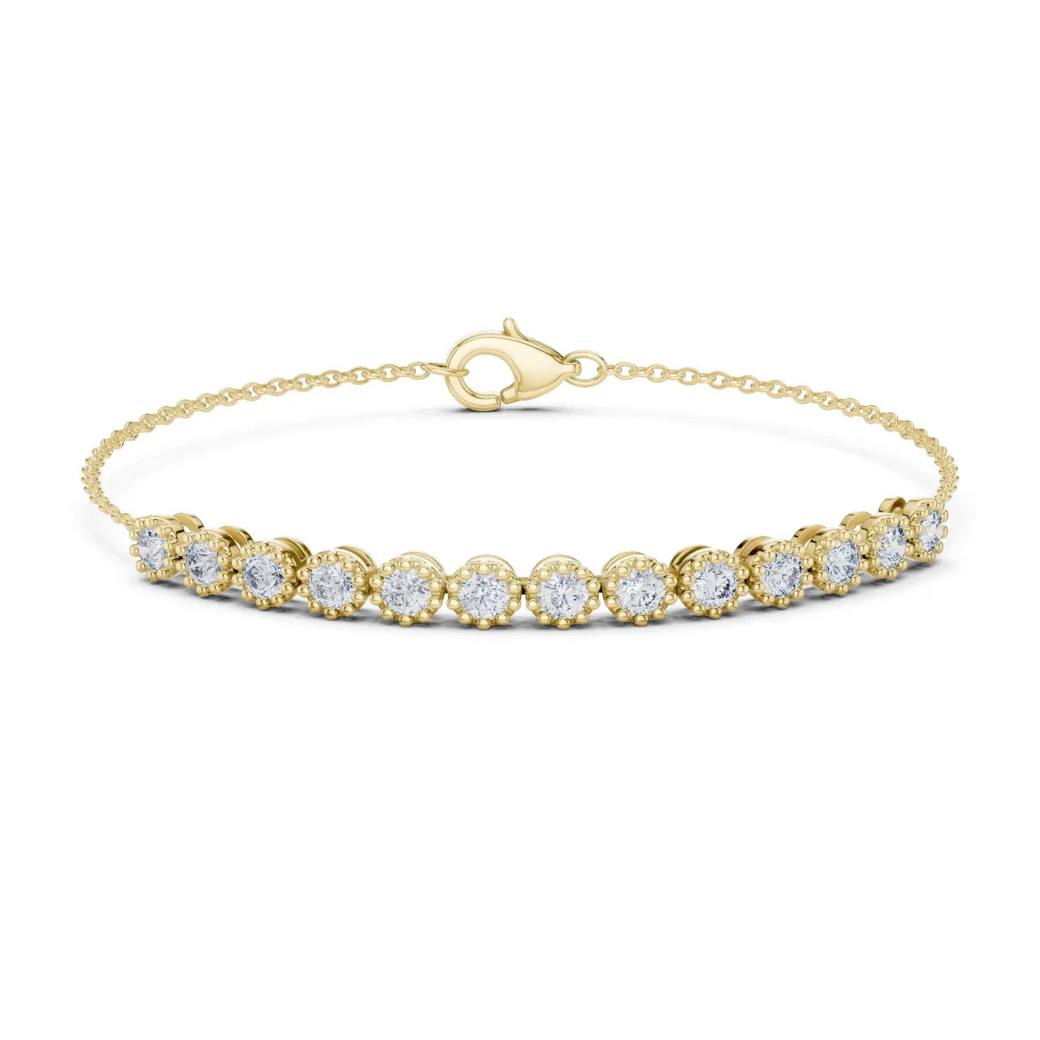 Front-View: Round Diamond Bracelet with Bezel Setting in 14k Yellow Gold - Lab Grown - Driona Jewels