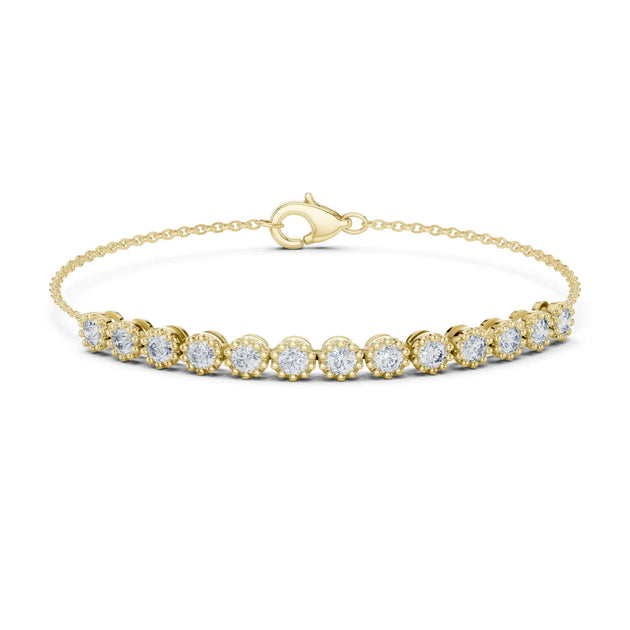Front-View: Round Diamond Bracelet with Bezel Setting in 14k Yellow Gold - Lab Grown - Driona Jewels