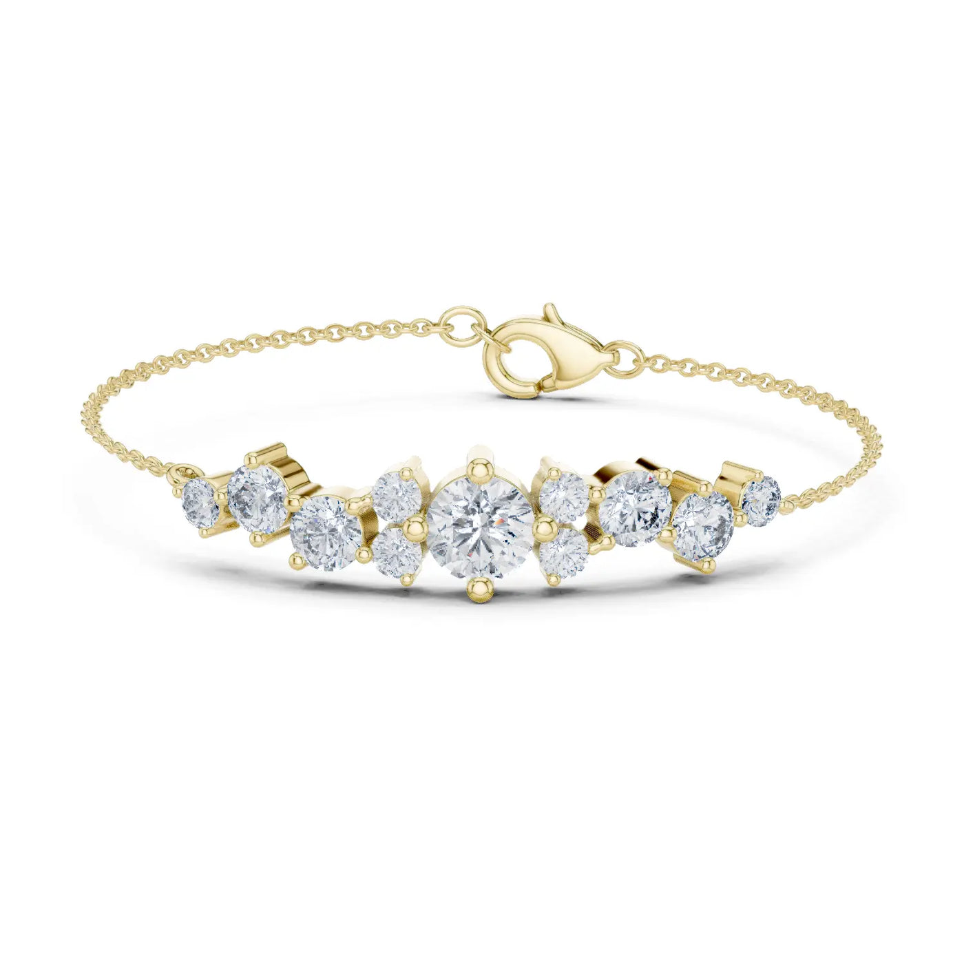 Front View: Round Diamond Bracelet with Bezel Setting in 14k Yellow Gold - Lab Grown - Driona Jewels