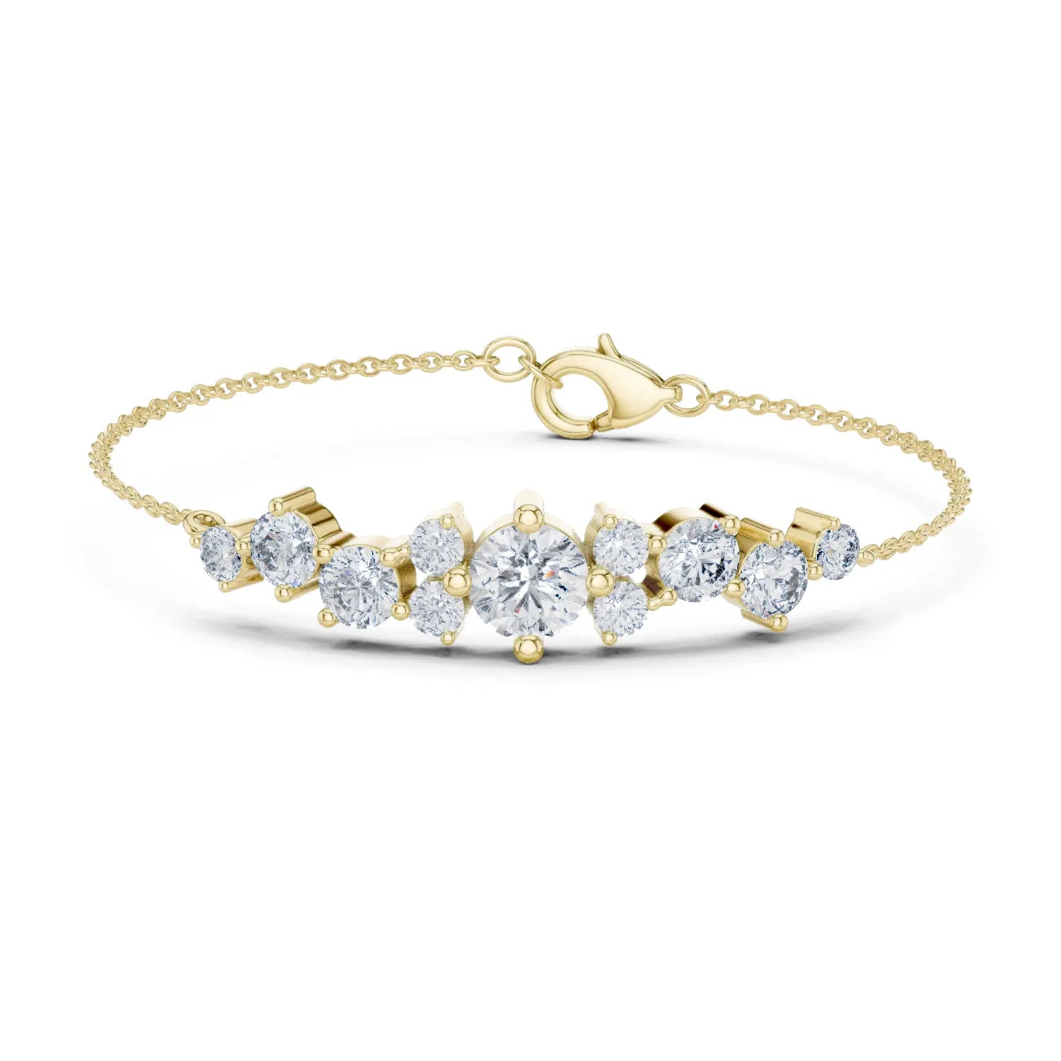 Front View: Round Diamond Bracelet with Bezel Setting in 14k Yellow Gold - Lab Grown - Driona Jewels