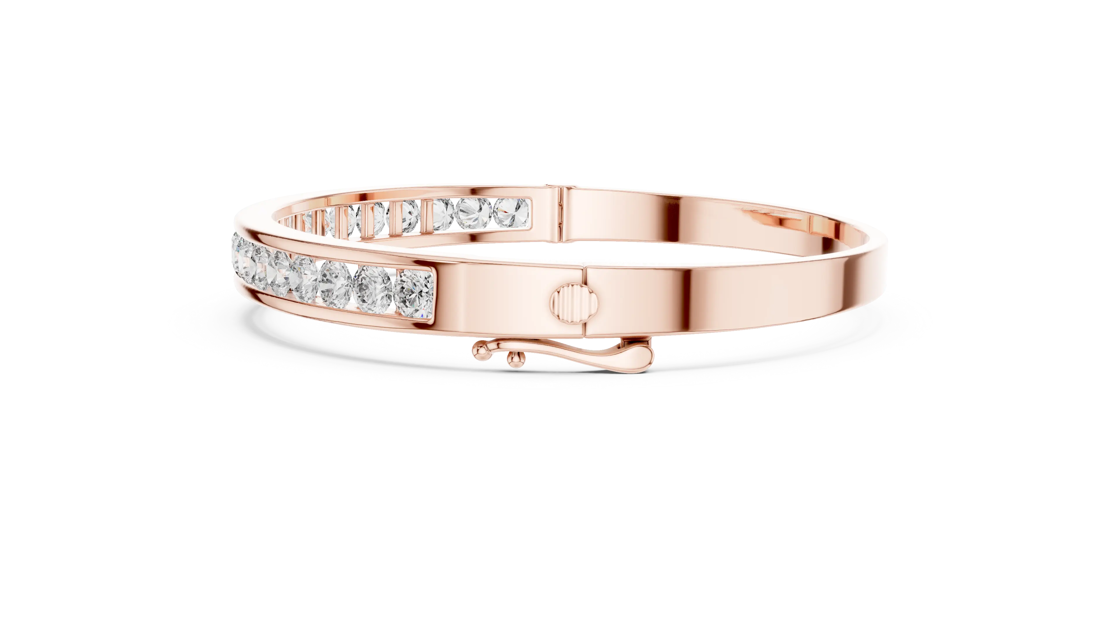 Flat Lay: Round Diamond Bracelet with Channel Setting in 14k Rose Gold - Lab Grown - Driona Jewels