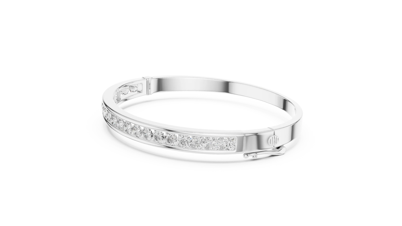Front-View: Round Diamond Bracelet with Channel Setting in 14k White Gold - Lab Grown - Driona Jewels