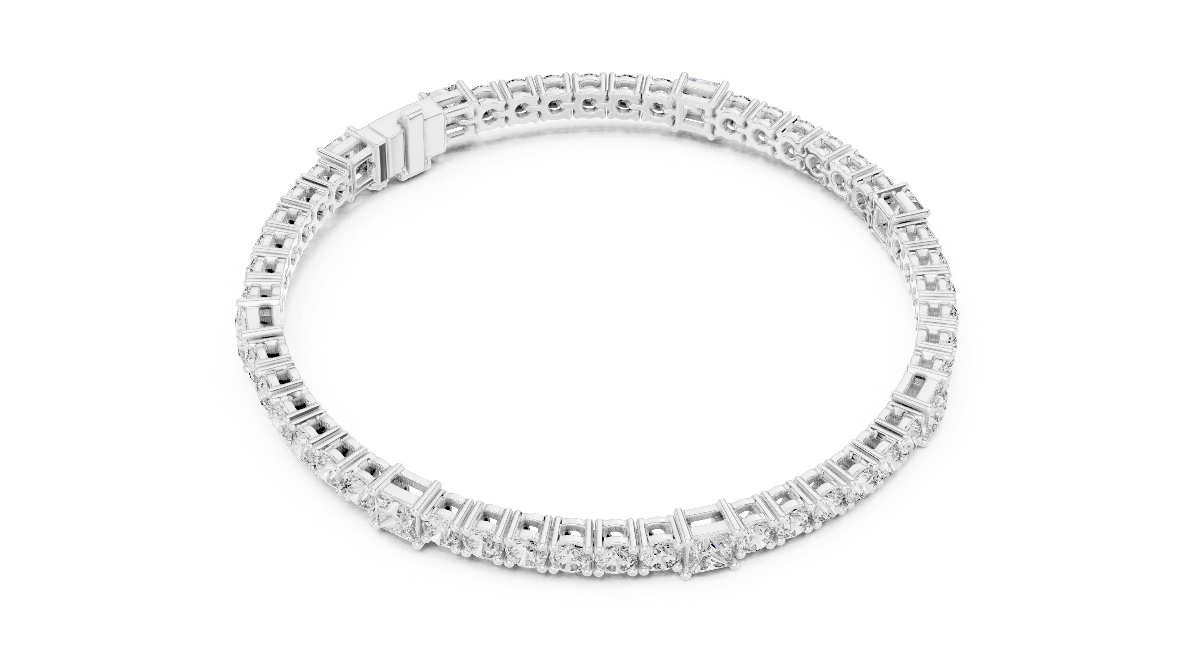Top View: Round Diamond Bracelet with Channel Setting in 14k White Gold - Lab Grown - Driona Jewels
