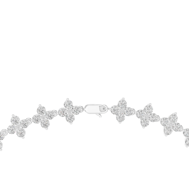 Front View: Round Diamond Bracelet with Cluster Setting in 14k White Gold - Lab Grown - Driona Jewels