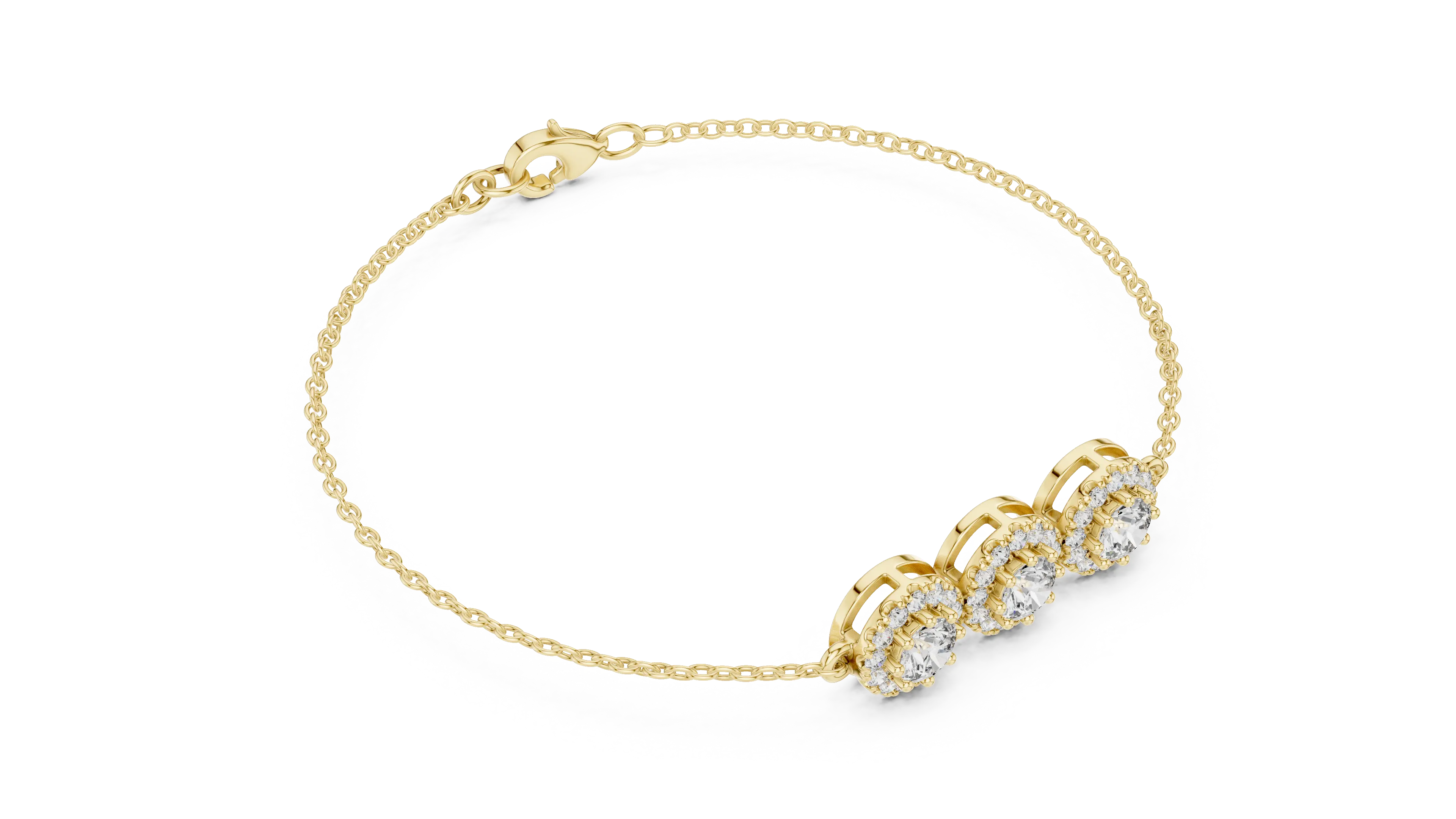 Three-quarter View: Round Diamond Bracelet with Cluster Setting in 14k Yellow Gold - Lab Grown - Driona Jewels