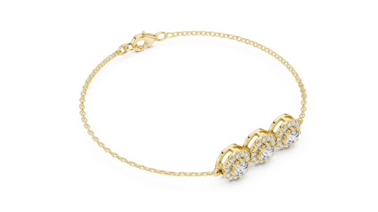 Three-quarter View: Round Diamond Bracelet with Cluster Setting in 14k Yellow Gold - Lab Grown - Driona Jewels