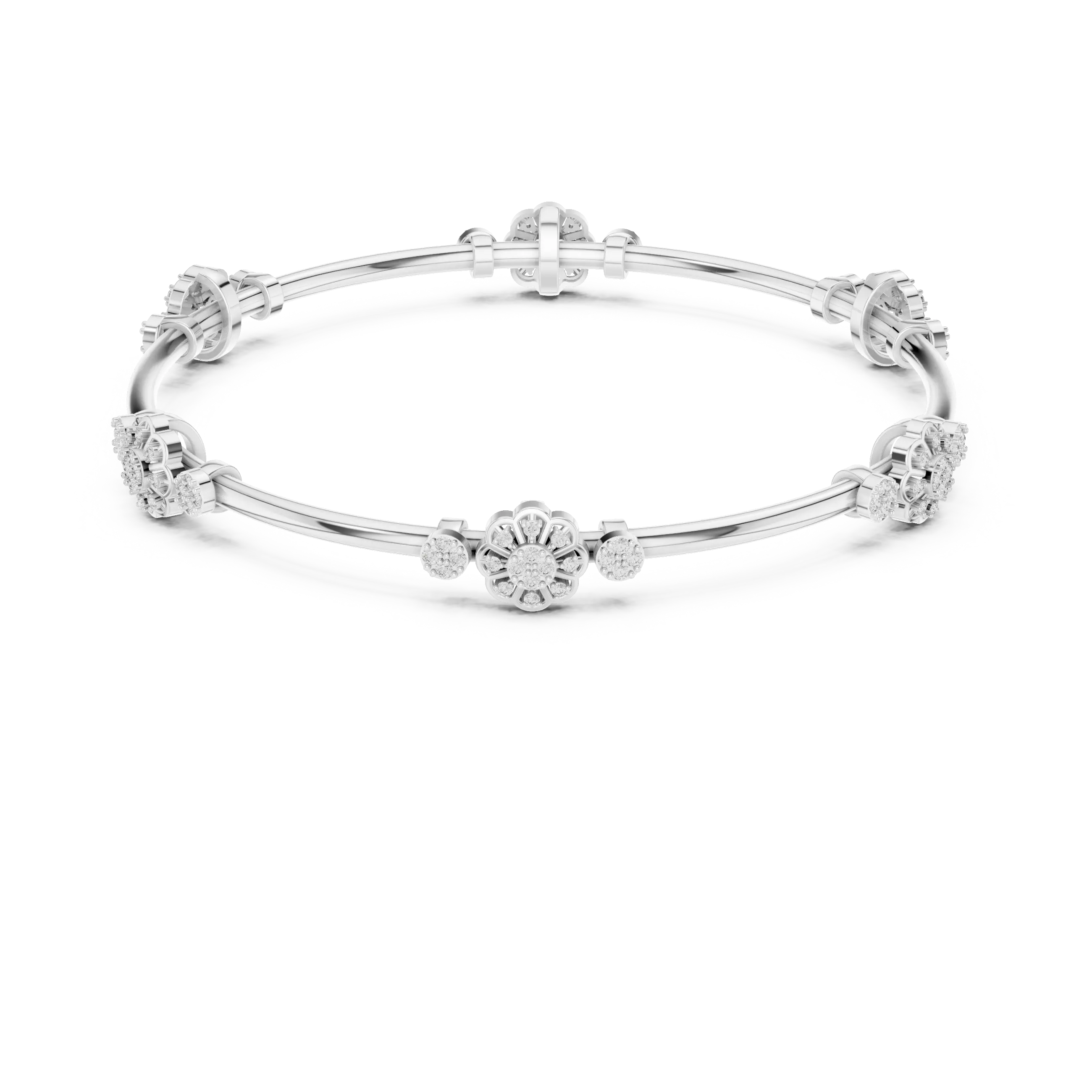 Front View: Round Diamond Bracelet with Floral Setting in 14k White Gold - Lab Grown - Driona Jewels