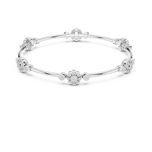 Front View: Round Diamond Bracelet with Floral Setting in 14k White Gold - Lab Grown - Driona Jewels