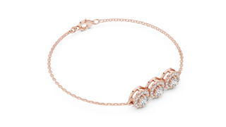 Three-quarter View: Round Diamond Bracelet with Halo Setting in 14k Rose Gold - Lab Grown - Driona Jewels