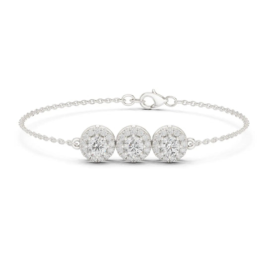 Front View: Round Diamond Bracelet with Halo Setting in 14k White Gold - Lab Grown - Driona Jewels