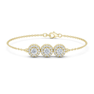 Front View: Round Diamond Bracelet with Halo Setting in 14k Yellow Gold - Lab Grown - Driona Jewels