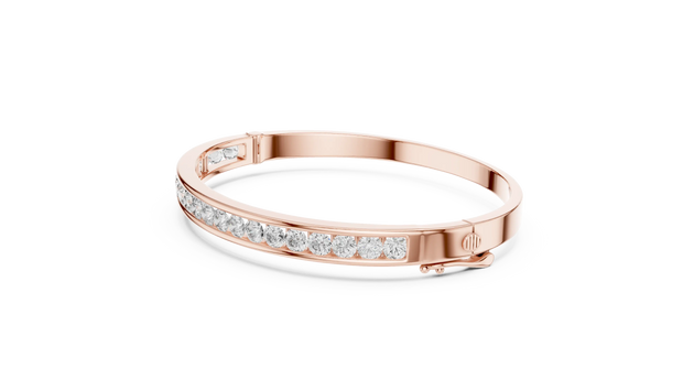 Flat-Lay: Round Diamond Bracelet with Pave Setting in 14k Rose Gold - Lab Grown - Driona Jewels