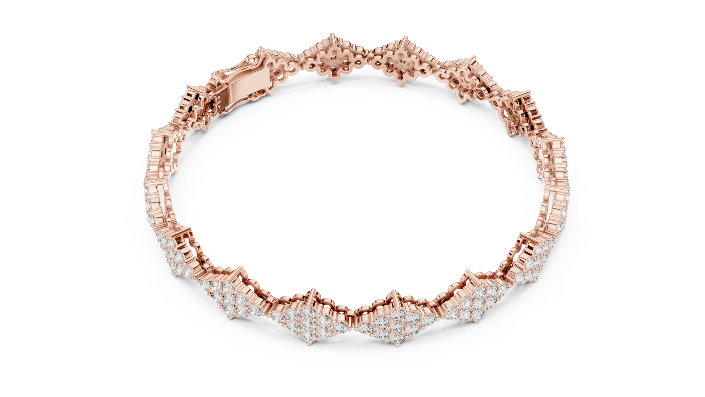 Flat Lay: Round Diamond Bracelet with Pave Setting in 14k Rose Gold - Lab Grown - Driona Jewels