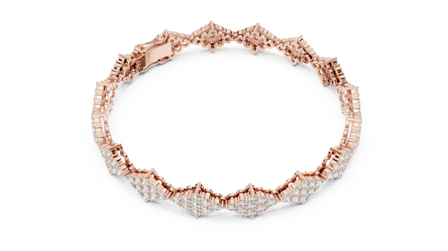 Flat Lay: Round Diamond Bracelet with Pave Setting in 14k Rose Gold - Lab Grown - Driona Jewels