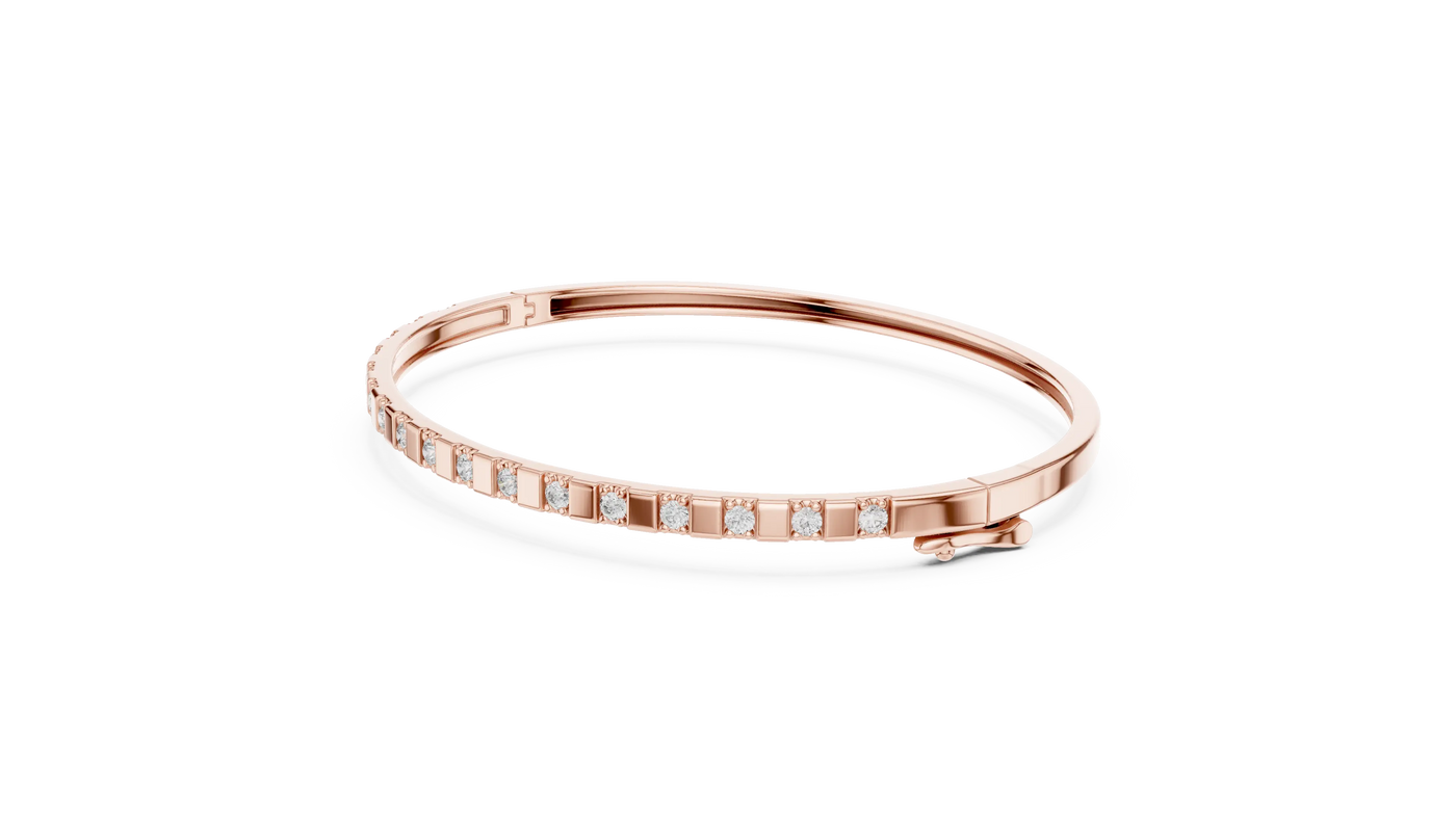 Flat-Lay: Round Diamond Bracelet with Pave Setting in 14k Rose Gold - Lab Grown - Driona Jewels