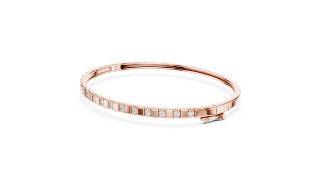 Flat-Lay: Round Diamond Bracelet with Pave Setting in 14k Rose Gold - Lab Grown - Driona Jewels