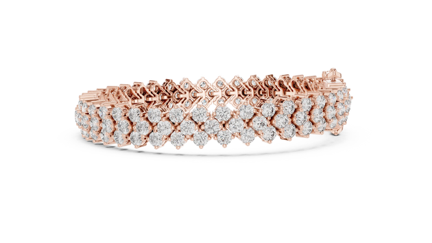 Front View: Round Diamond Bracelet with Pave Setting in 14k Rose Gold - Lab Grown - Driona Jewels