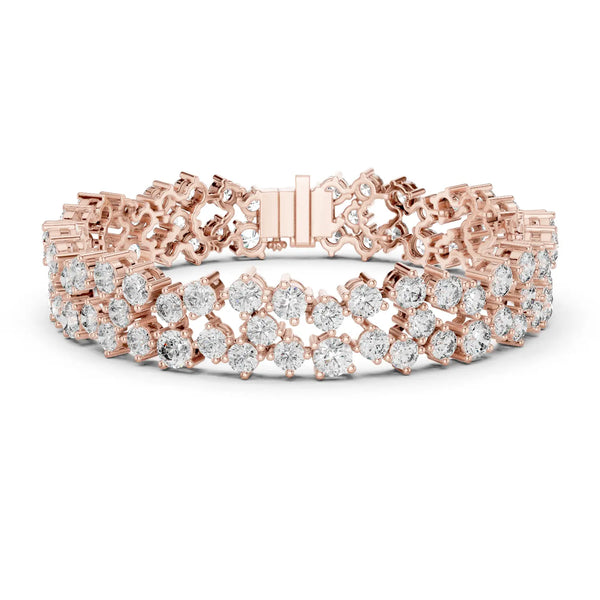 Front View: Round Diamond Bracelet with Pave Setting in 14k Rose Gold - Lab Grown - Driona Jewels
