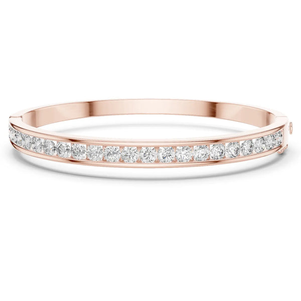Front View: Round Diamond Bracelet with Pave Setting in 14k Rose Gold - Lab Grown - Driona Jewels