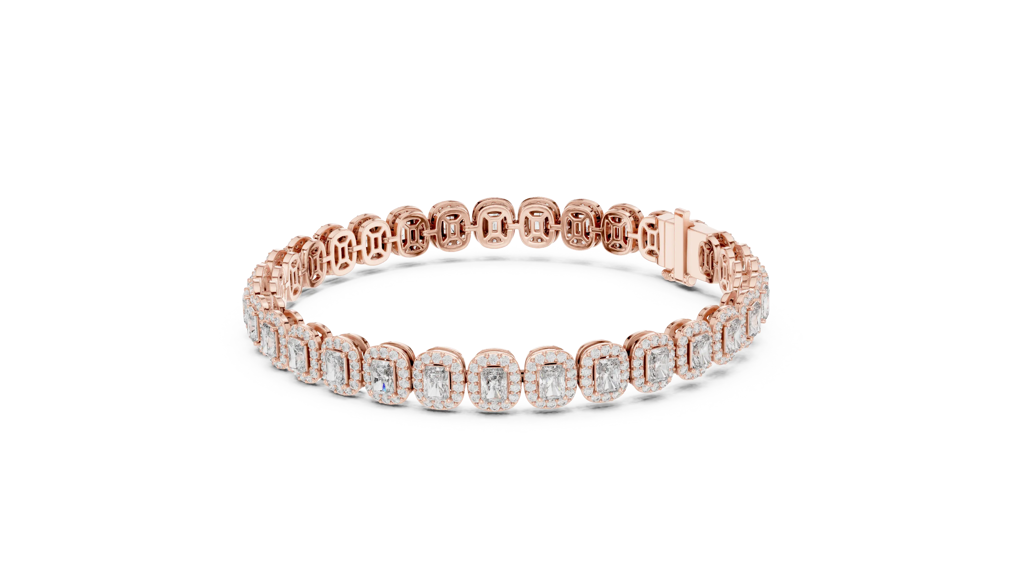 Front View: Round Diamond Bracelet with Pave Setting in 14k Rose Gold - Lab Grown - Driona Jewels