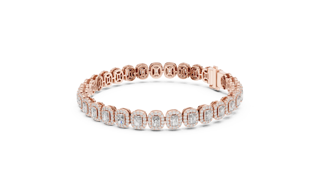 Front View: Round Diamond Bracelet with Pave Setting in 14k Rose Gold - Lab Grown - Driona Jewels