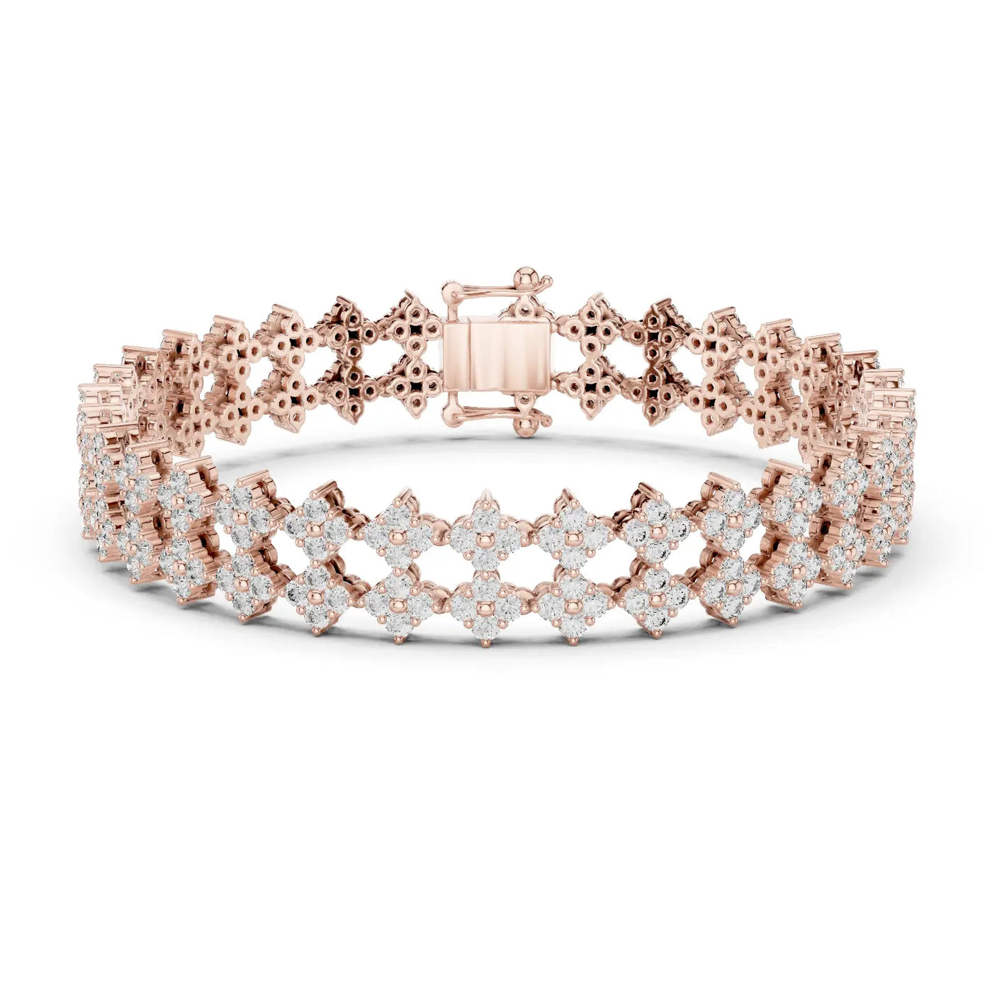 Front View: Round Diamond Bracelet with Pave Setting in 14k Rose Gold - Lab Grown - Driona Jewels