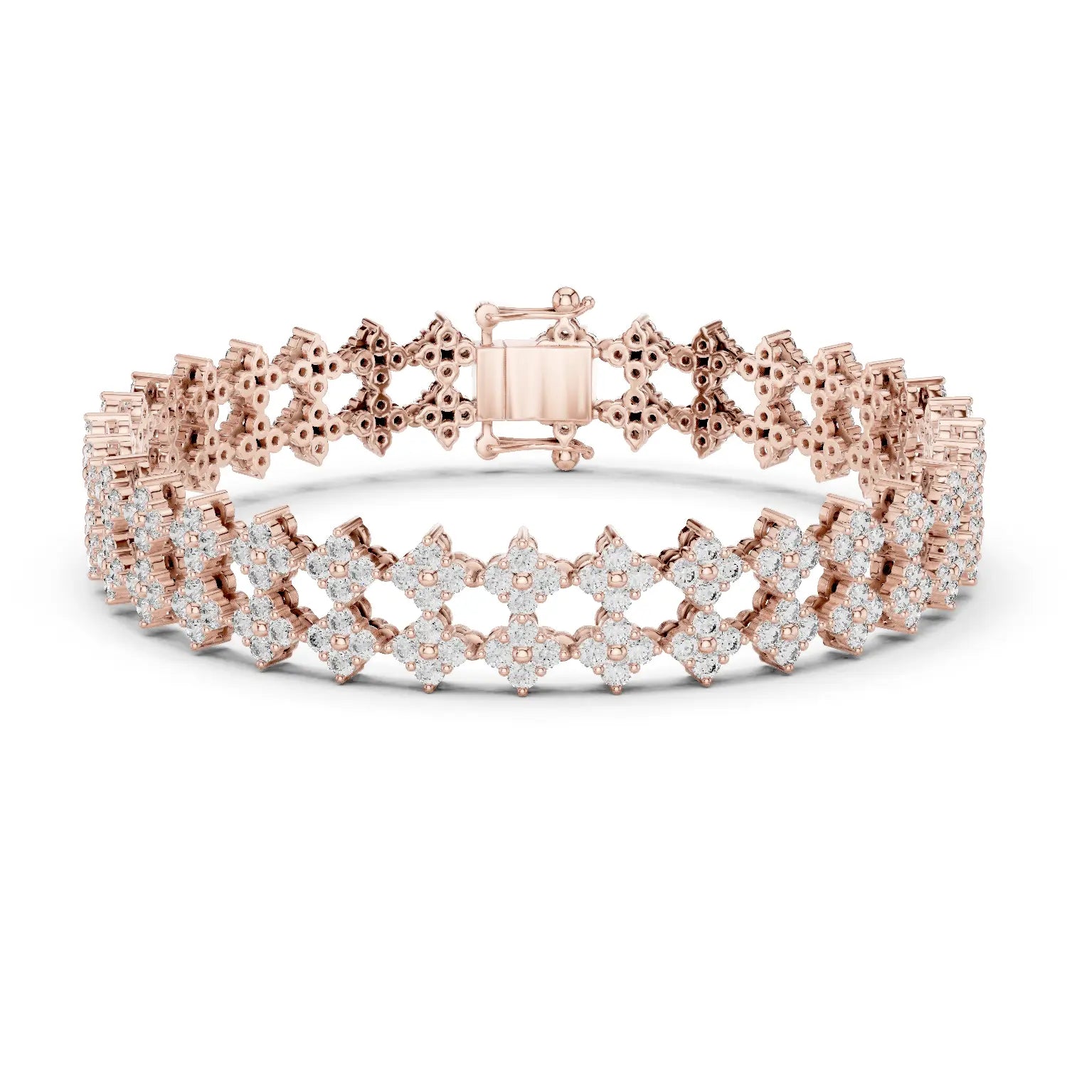 Front View: Round Diamond Bracelet with Pave Setting in 14k Rose Gold - Lab Grown - Driona Jewels