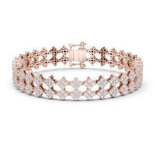 Front View: Round Diamond Bracelet with Pave Setting in 14k Rose Gold - Lab Grown - Driona Jewels