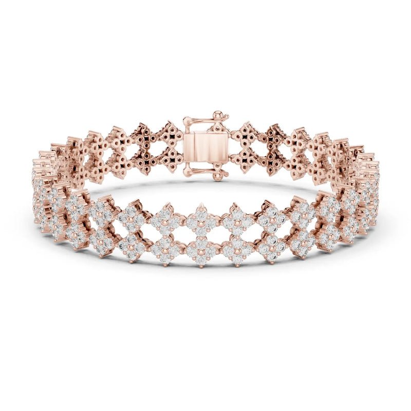 Front View: Round Diamond Bracelet with Pave Setting in 14k Rose Gold - Lab Grown - Driona Jewels