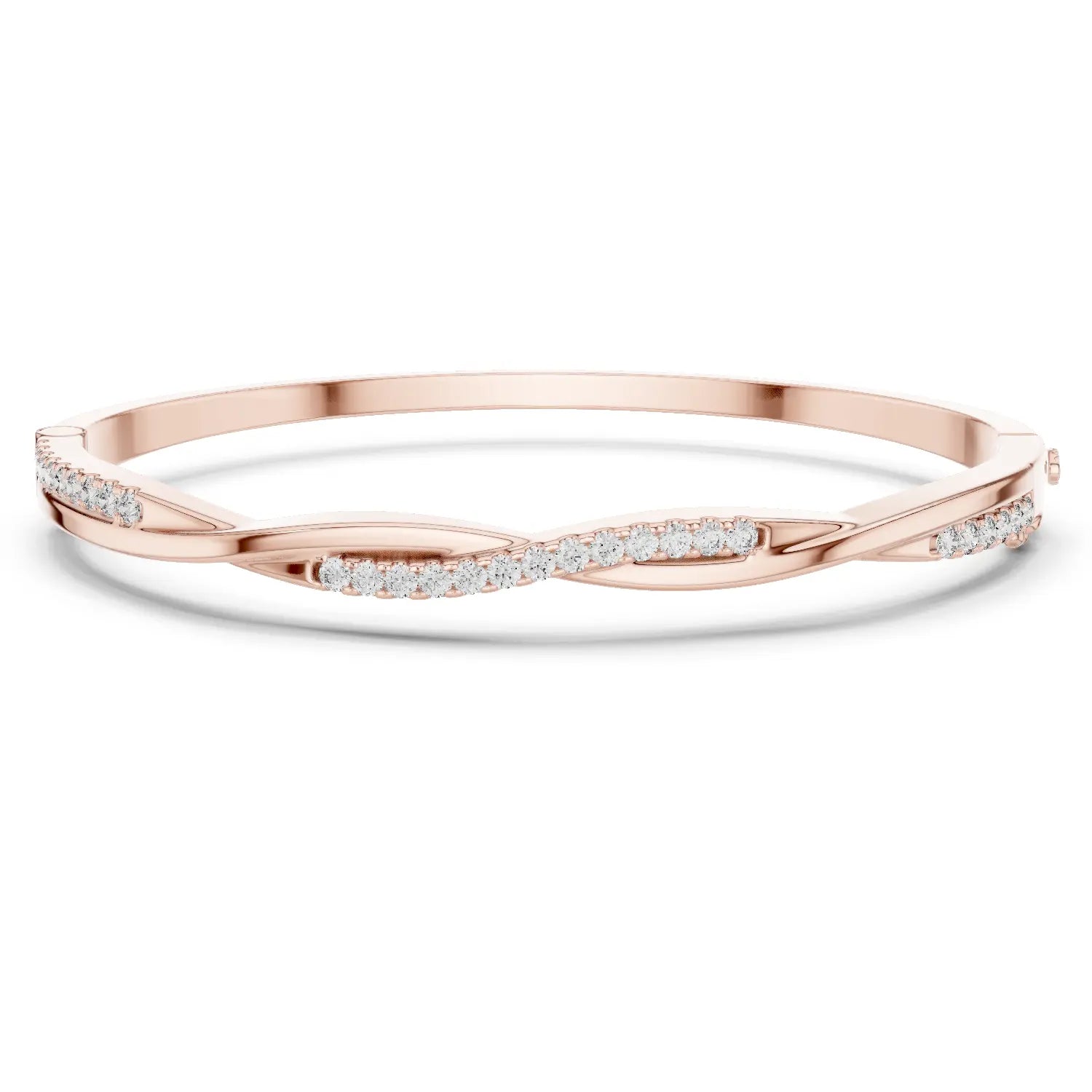 Front-View: Round Diamond Bracelet with Pave Setting in 14k Rose Gold - Lab Grown - Driona Jewels