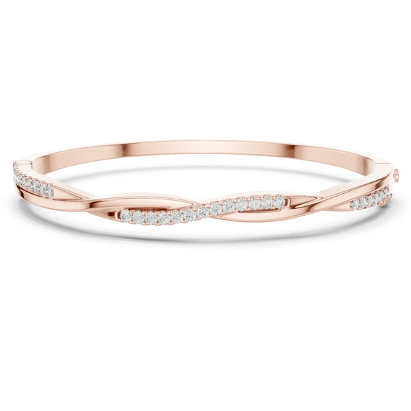 Front-View: Round Diamond Bracelet with Pave Setting in 14k Rose Gold - Lab Grown - Driona Jewels
