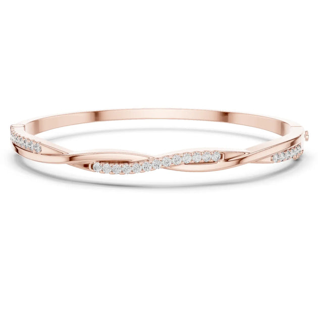 Front-View: Round Diamond Bracelet with Pave Setting in 14k Rose Gold - Lab Grown - Driona Jewels