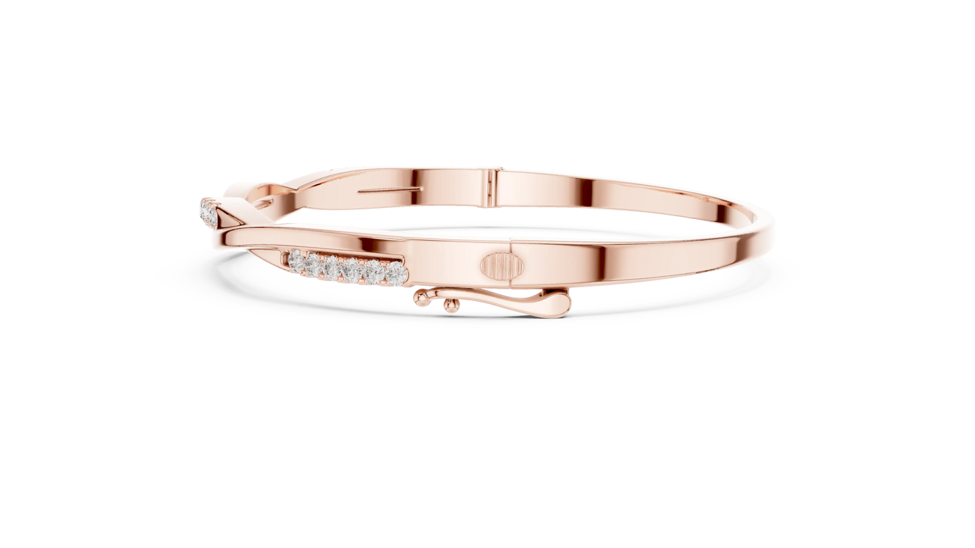 Three-quarter View: Round Diamond Bracelet with Pave Setting in 14k Rose Gold - Lab Grown - Driona Jewels