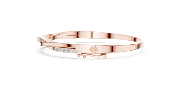 Three-quarter View: Round Diamond Bracelet with Pave Setting in 14k Rose Gold - Lab Grown - Driona Jewels