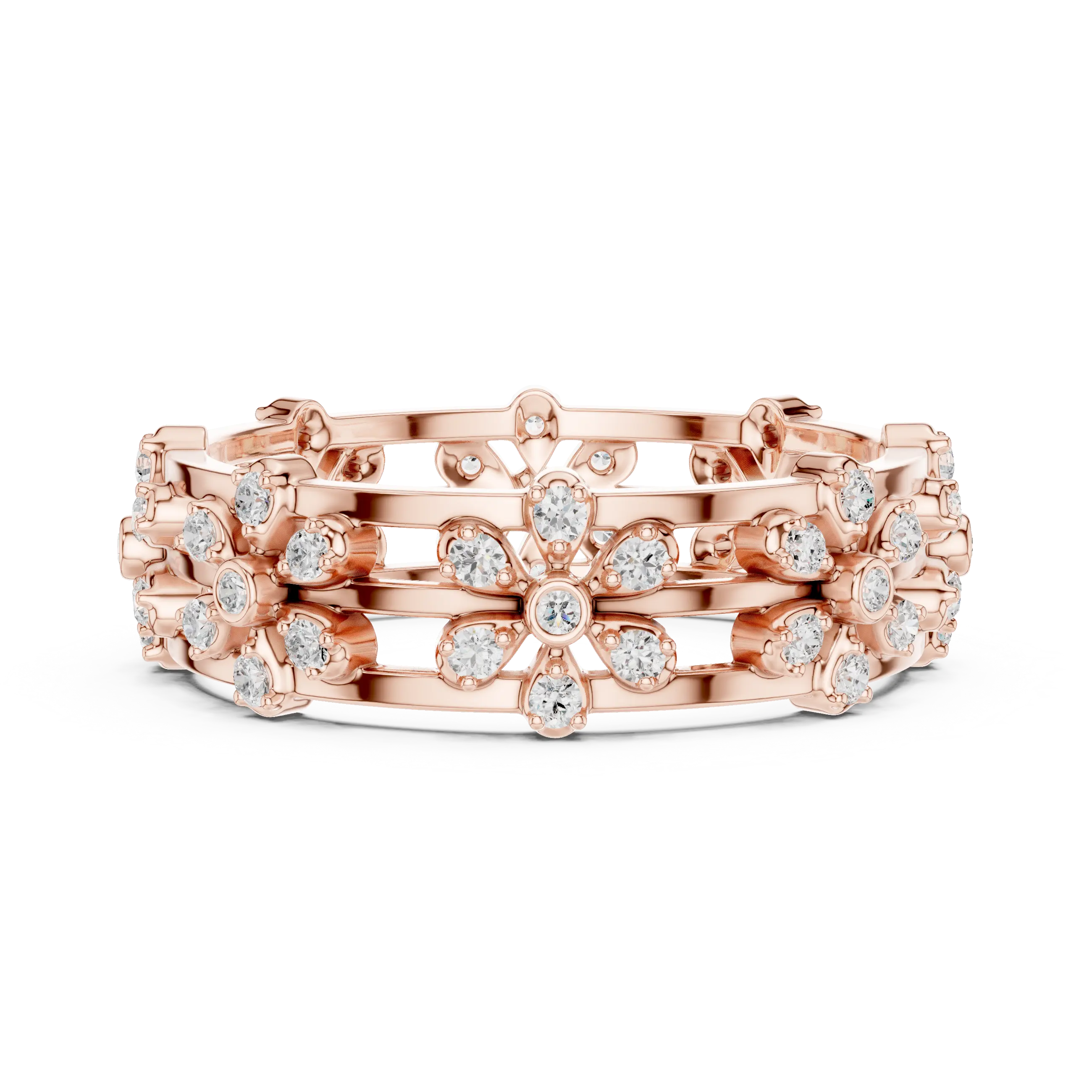 Top View: Round Diamond Bracelet with Pave Setting in 14k Rose Gold - Lab Grown - Driona Jewels