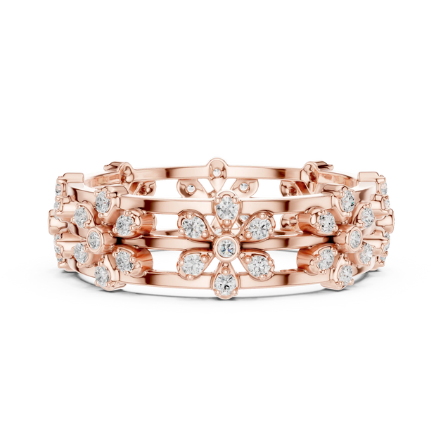 Top View: Round Diamond Bracelet with Pave Setting in 14k Rose Gold - Lab Grown - Driona Jewels
