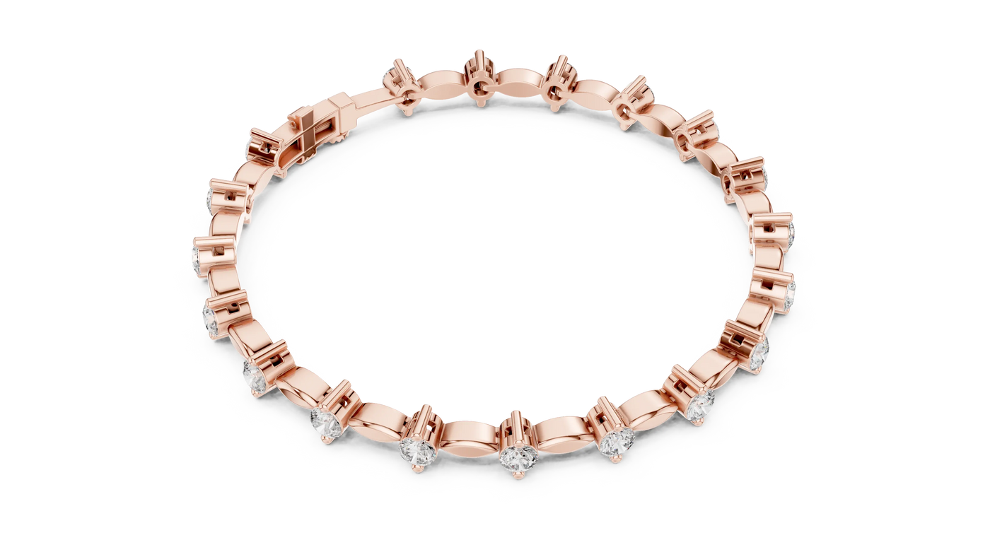 Top View: Round Diamond Bracelet with Pave Setting in 14k Rose Gold - Lab Grown - Driona Jewels