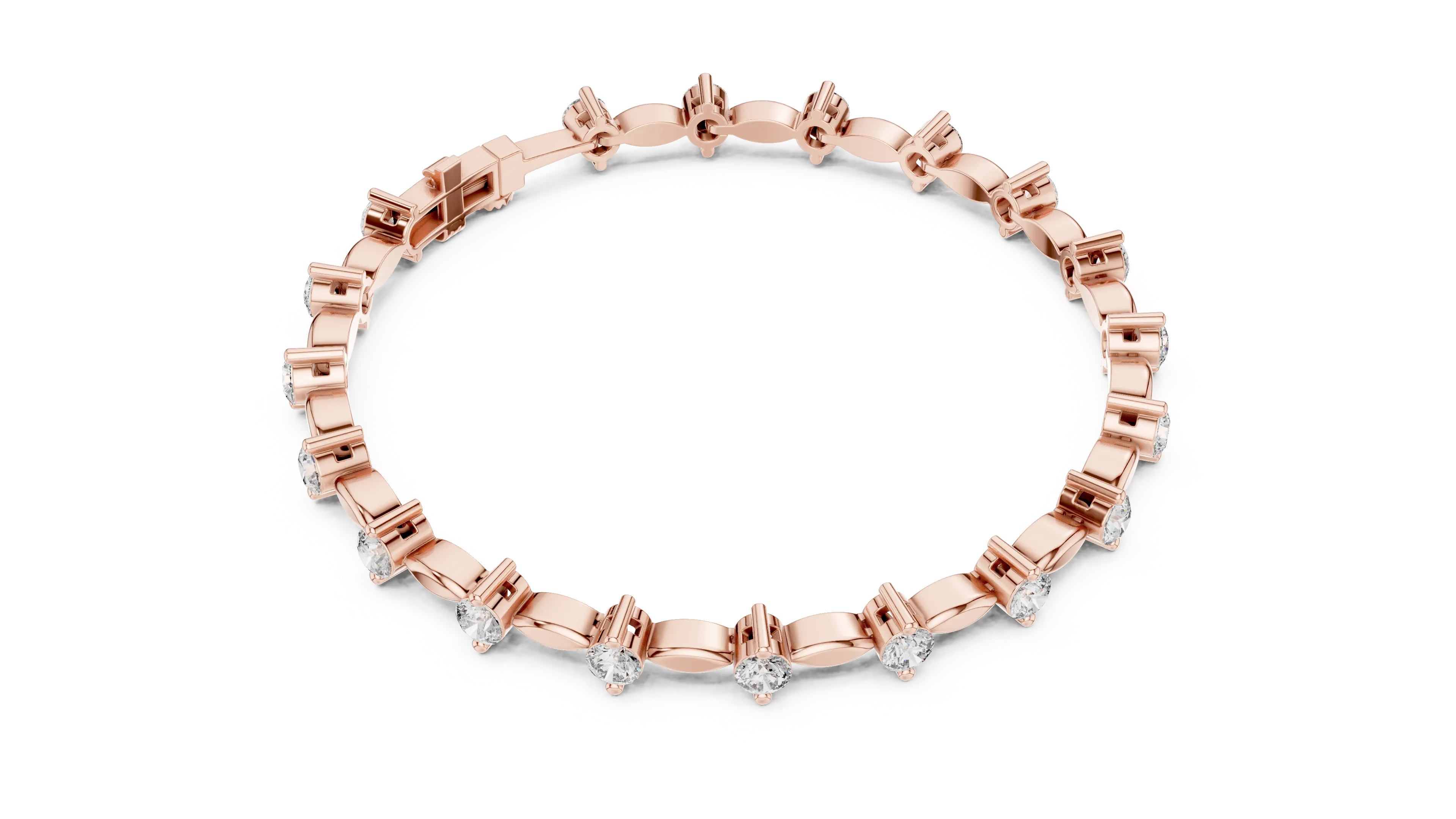 Top View: Round Diamond Bracelet with Pave Setting in 14k Rose Gold - Lab Grown - Driona Jewels
