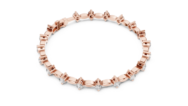 Top View: Round Diamond Bracelet with Pave Setting in 14k Rose Gold - Lab Grown - Driona Jewels